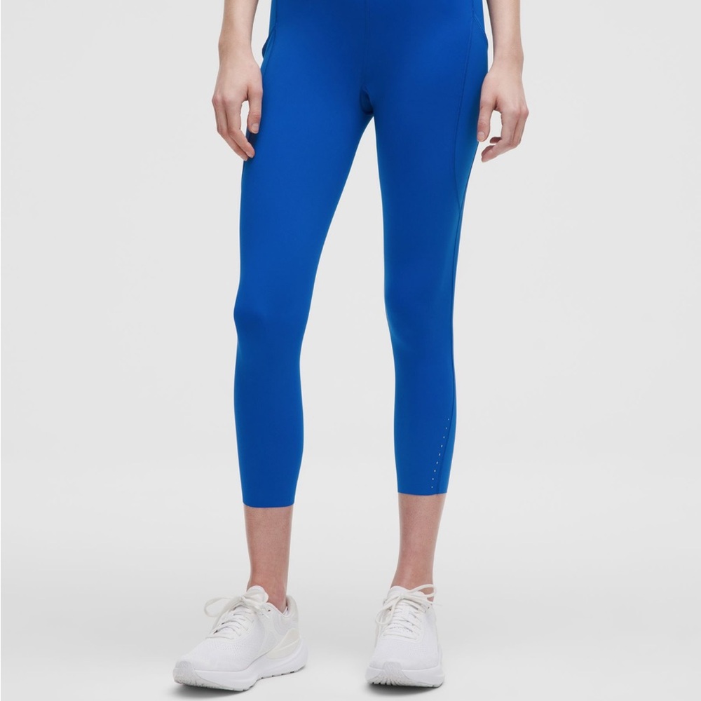 lululemon fast and free hr crop 23” pockets running blue tight nulux size 12